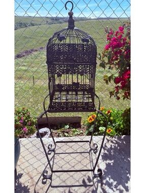 Vintage Black Wrought Iron Bird Cage With Stand Garden Cottagecore 40” Tall
